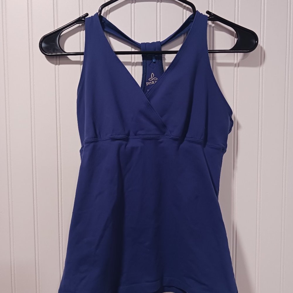 Prana Small Blue Racerback Workout Tank Top Built in Bra Yoga